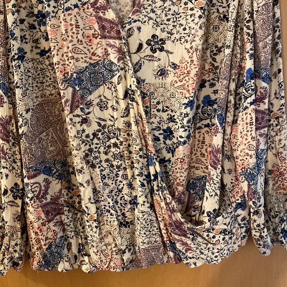 Knox Rose Floral Smocked Faux Wrap Top Blouse Long Sleeve Rayon Size XXL - Picture 5 of 11